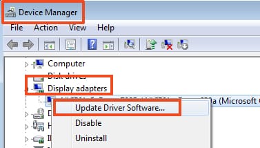 Update driver via device manager