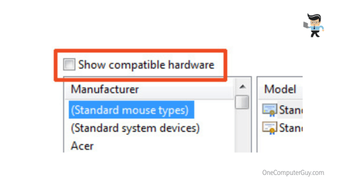 Unmark show compatible hardware
