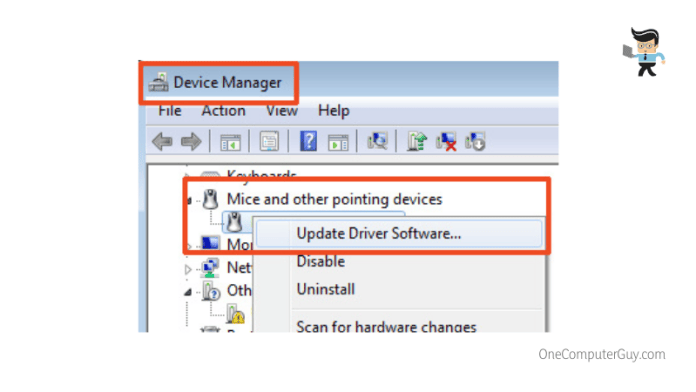 Update driver software in mice and other pointing devices