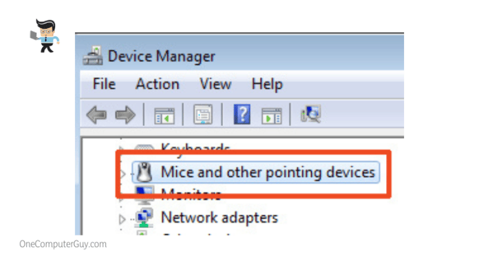 Mice and other pointing devices option in the device manager