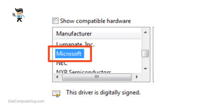 Microsoft as the manufacturer