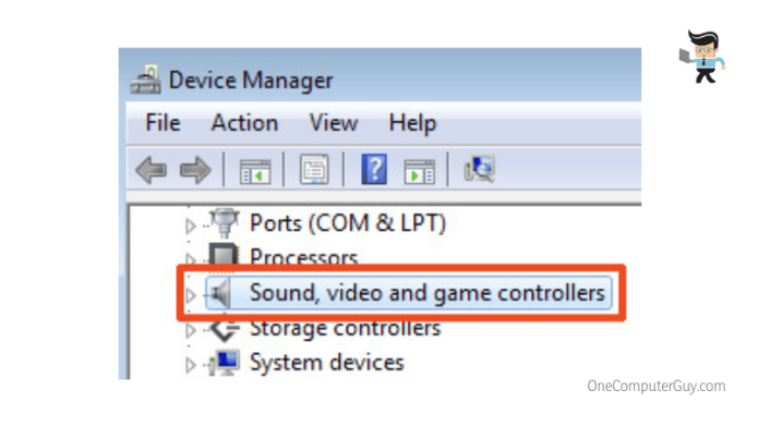 Sound video and game controllers option in device manager