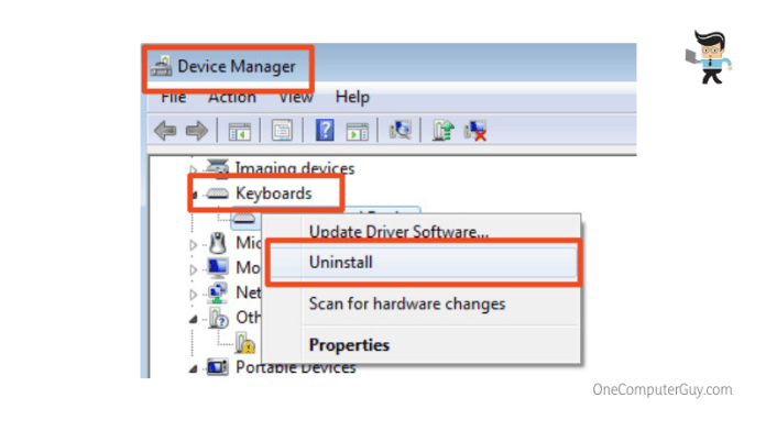 Uninstall a driver via device manager
