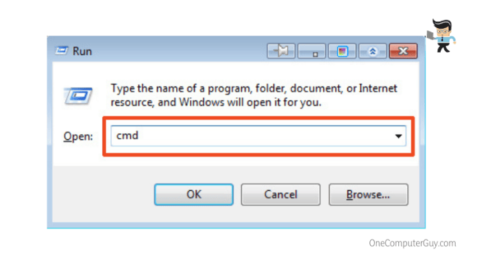 Cmd in the run dialog box to renew your ip address