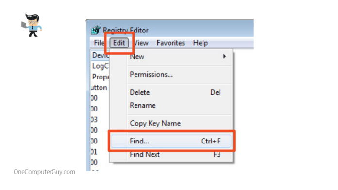 Find in windows registry editor