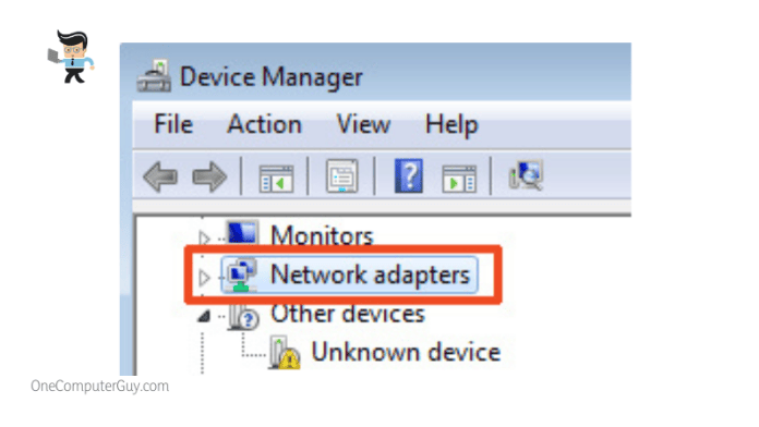 Network adapters option in the device manager