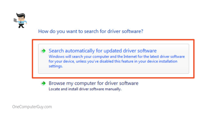 Search automatically for the updated driver software option